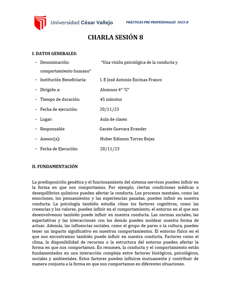Charla Sesión 8 Conducta y Comportamiento | PDF | Comportamiento ...