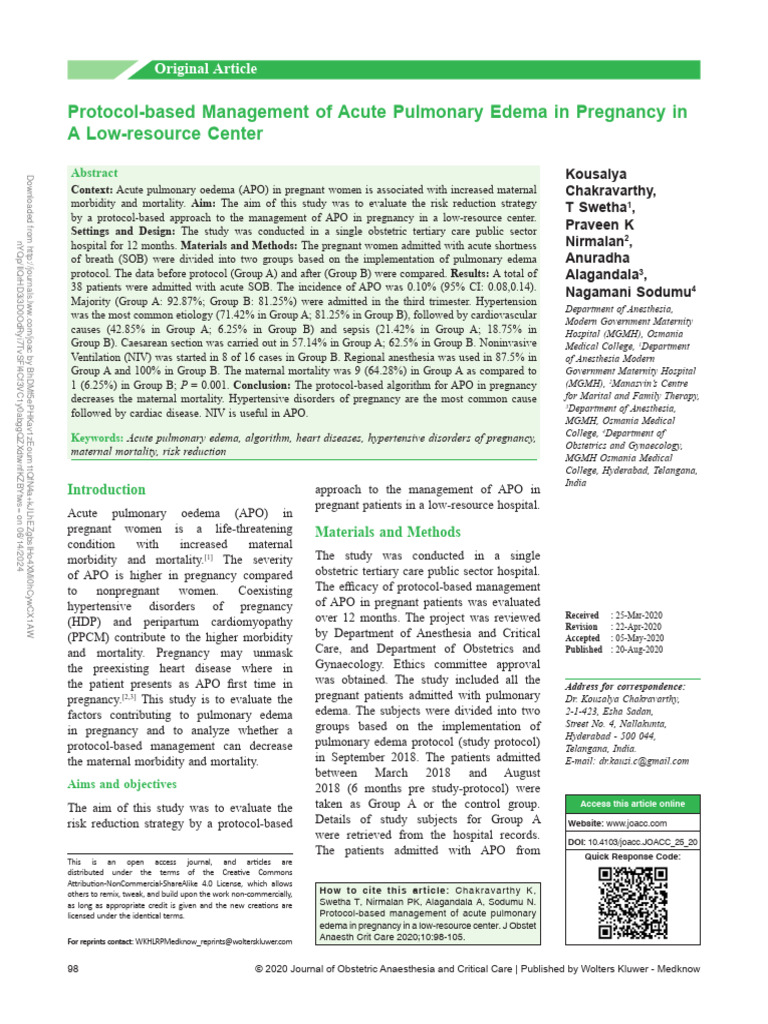 Protocol Based Management of Acute Pulmonary Edema.6 | PDF | Childbirth ...