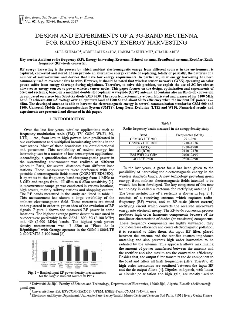 3G-Band Rectenna for RF Energy Harvesting | PDF | Antenna (Radio ...