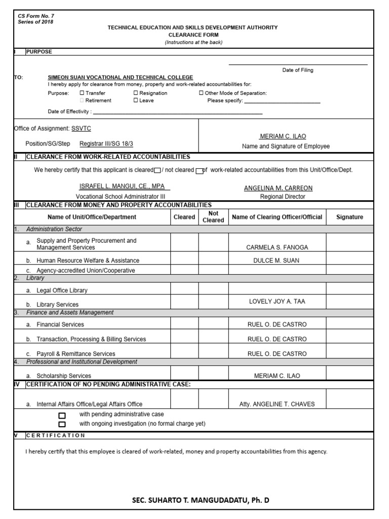 Cs form no 7 clearance form 2022 pdf business economies