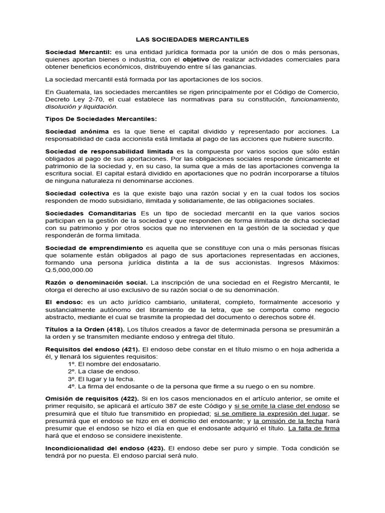 Tipos y Regulaciones de Sociedades Mercantiles | PDF | Pagaré | Cheque