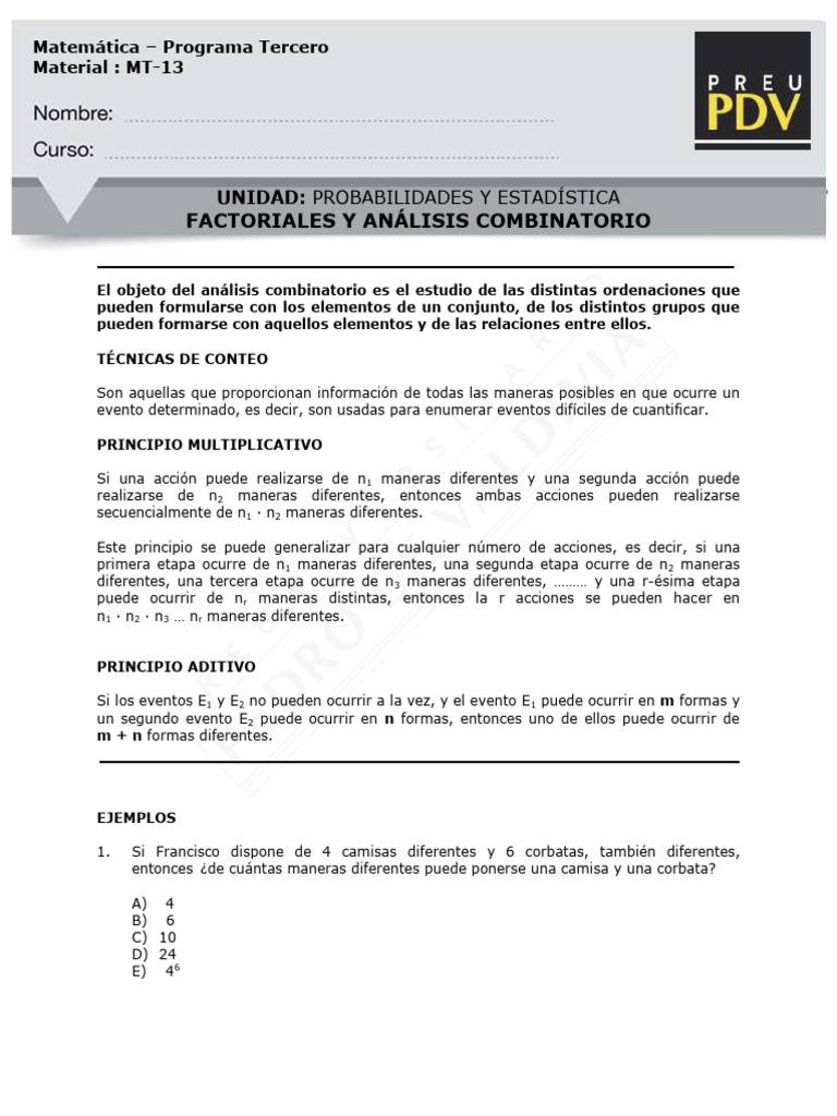 Análisis Combinatorio y Probabilidades | PDF | Combinatoria | Matemáticas