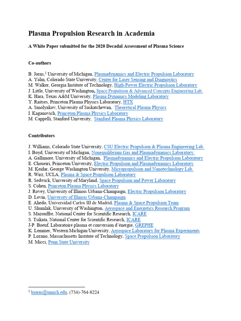 Plasma Propulsion in Academia | PDF | Plasma (Physics) | Simulation