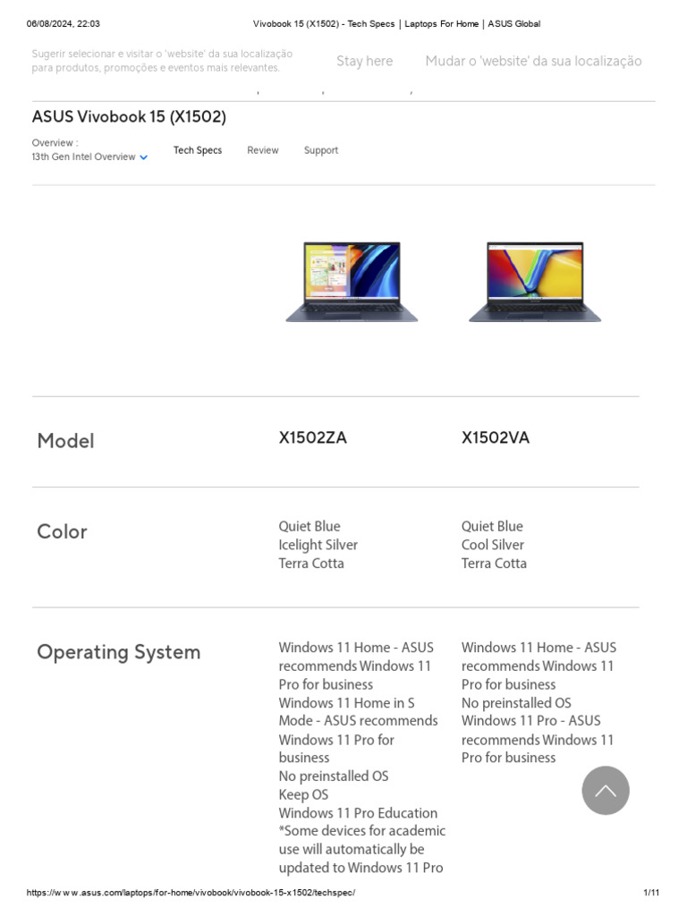 asus vivobook 15 a1502va specs