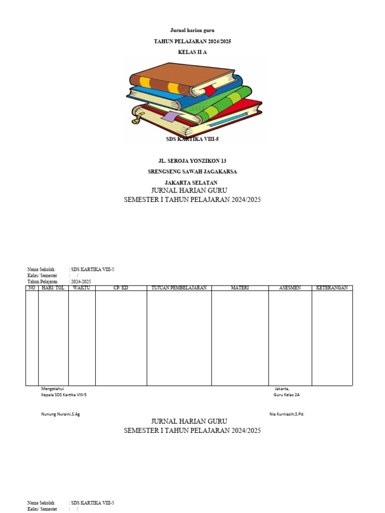 Jurnal Harian Guru Kelas 2A 2024/2025 | PDF