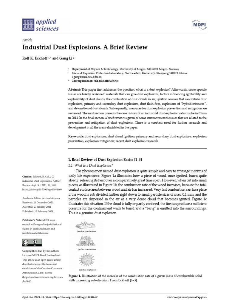 Industrial Dust Explosions A Brief Review | PDF | Combustion | Explosion