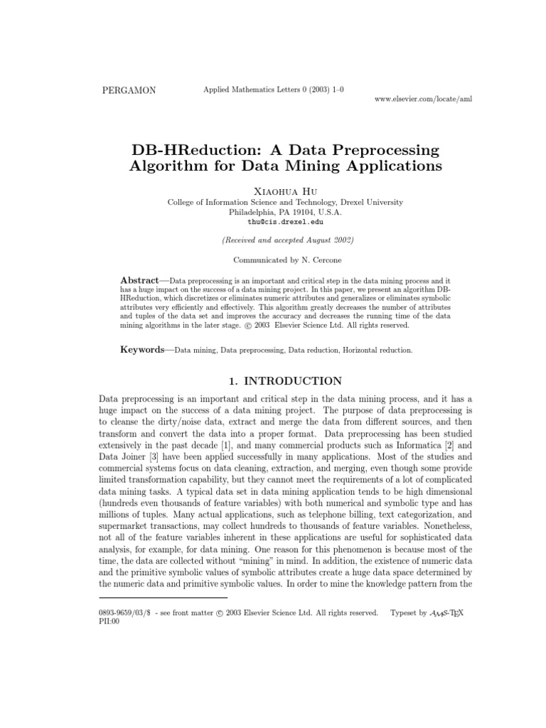 DB-HReduction: Efficient Data Preprocessing | PDF | Algorithms | Data ...
