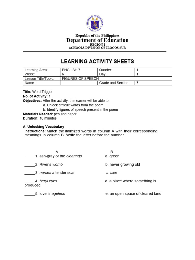 Activity Sheets-Day 1-SBTT | PDF | Language Arts & Discipline | Foreign ...
