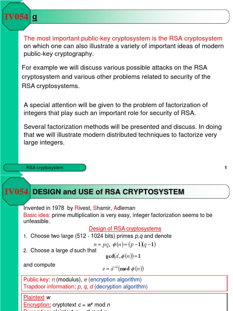 RSA Cryptosystem: Design and Security | PDF | Cryptography | Public Key ...