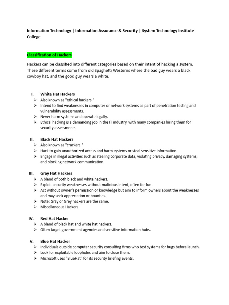 Classification of hackers methods of cybersecurity attack pdf