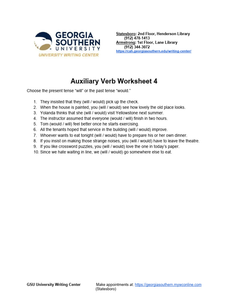 Auxiliary Verbs Worksheet 4 PDF