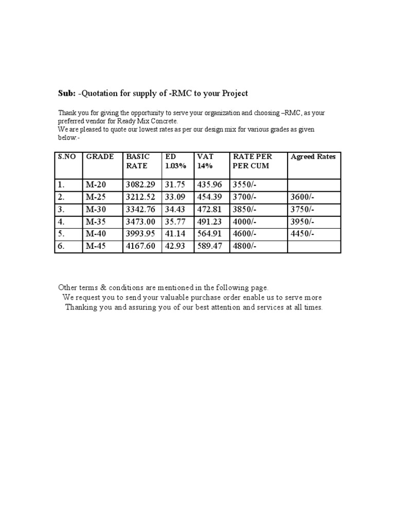 RMC Quotation for Project Supply | PDF | Technology & Engineering