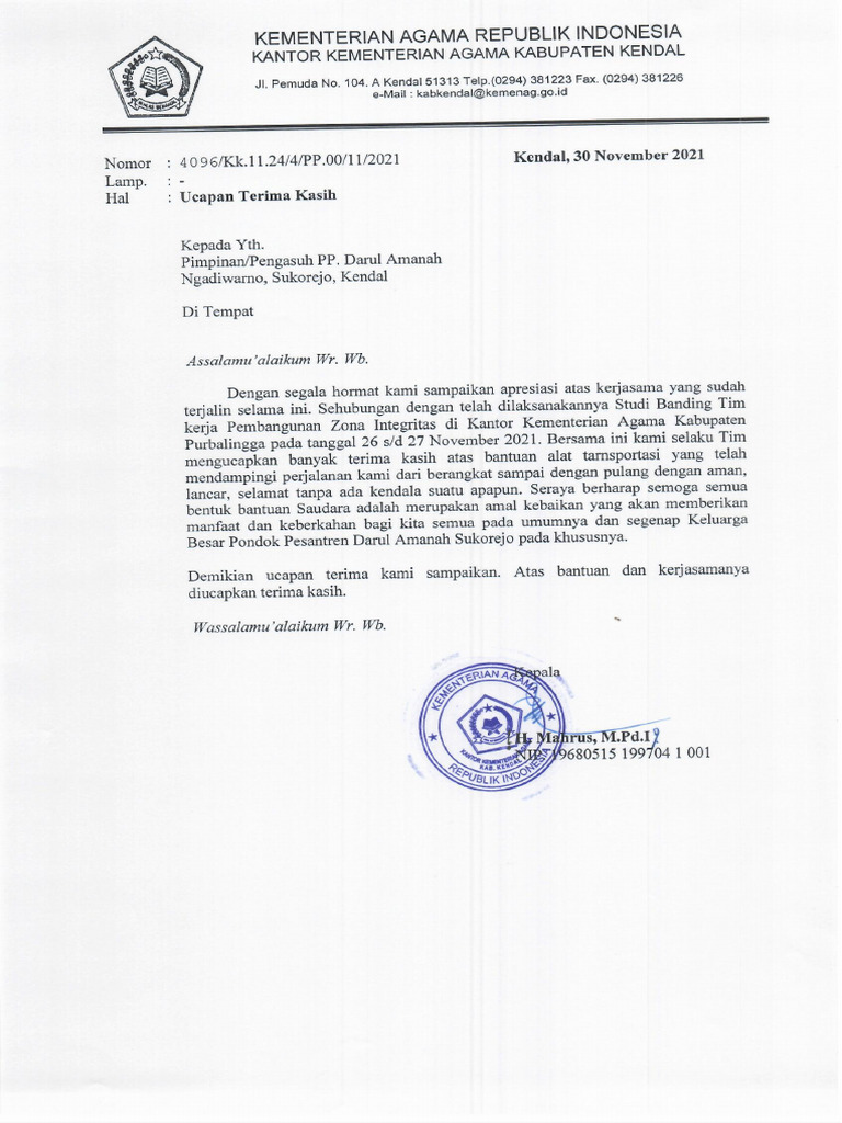 Ucapan Terima Kasih Kepada Pp Darul Amanah Sukorejo Pdf