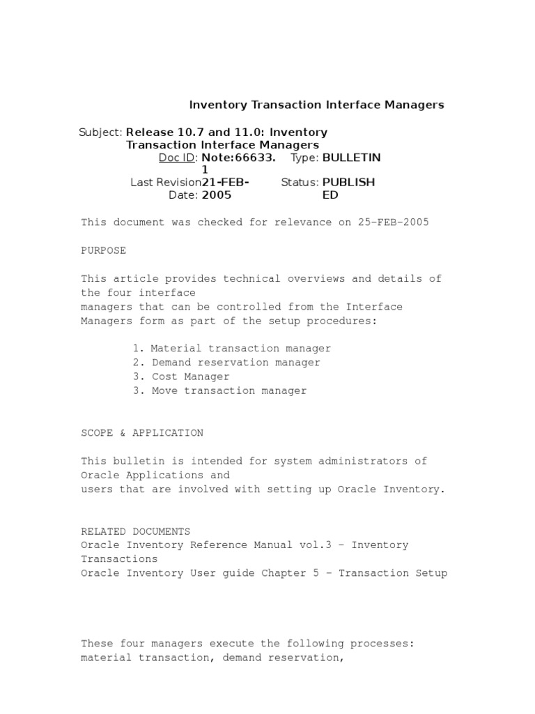 Oracle Inventory Transaction Managers | PDF | Database Transaction ...
