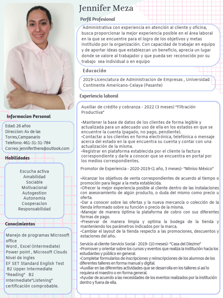 Perfil Profesional de Jennifer Meza | PDF | Crecimiento personal y ...