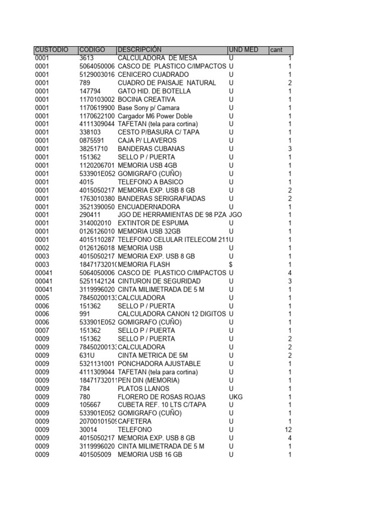 Inventario Cust | PDF | USB | Informática