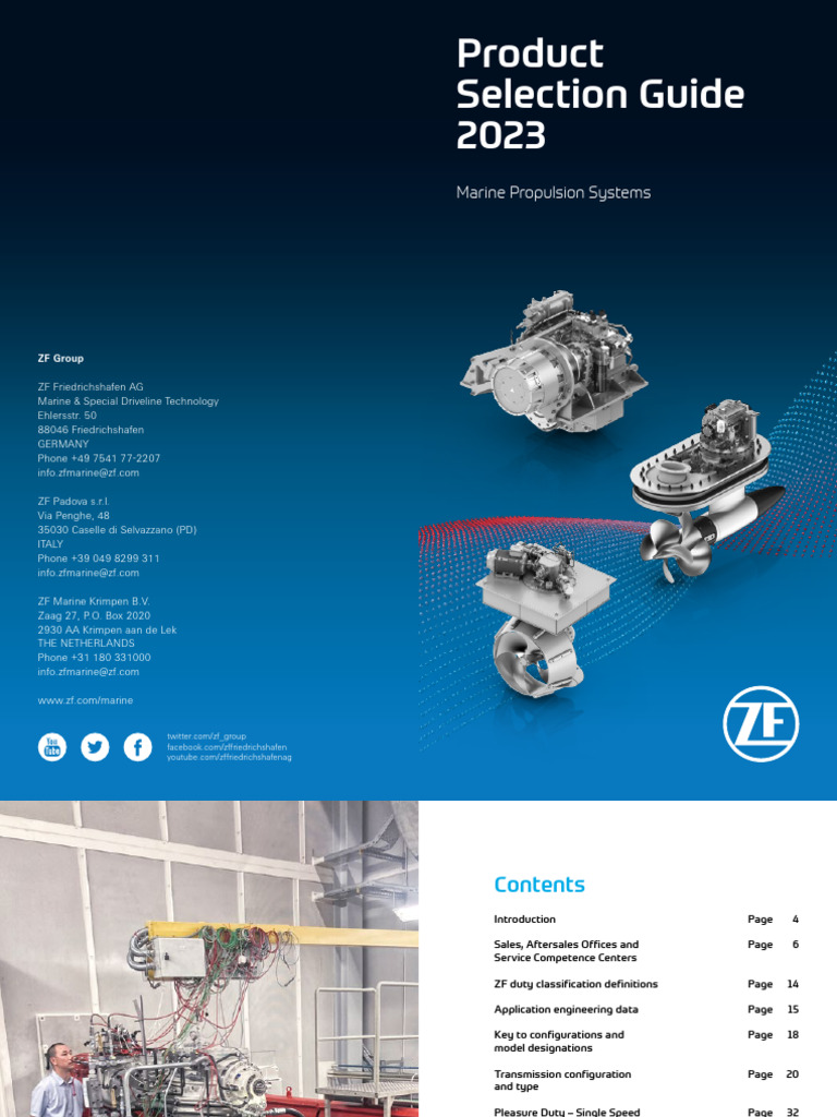 ZF Marine Product Selection Guide 2023 | PDF | Horsepower | Machines