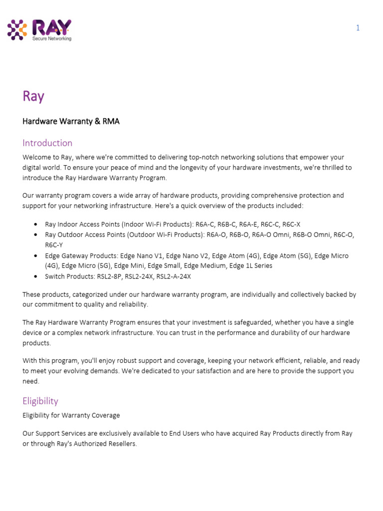 Ray Hardware Warranty & RMA Guide | PDF | Legal Liability | Private Law