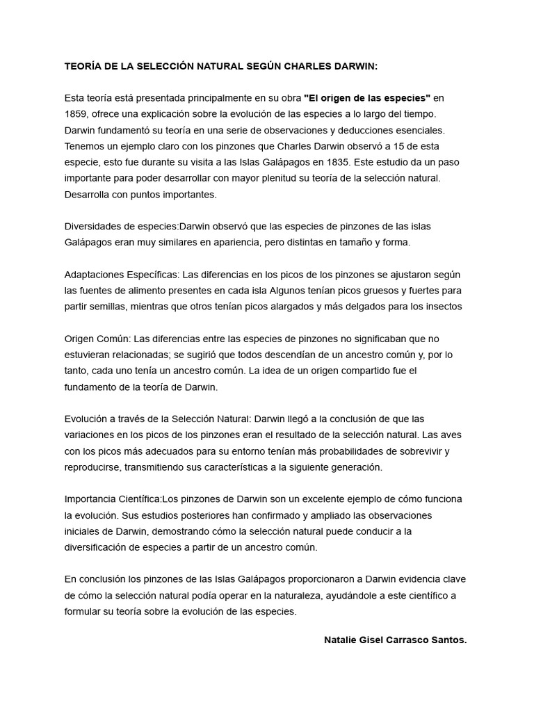Teoría de La Selección Natural Según Charles Darwin | PDF | Ciencia y ...