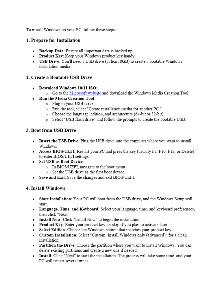 How to Install Windows on Your PC | PDF | Installation (Computer ...