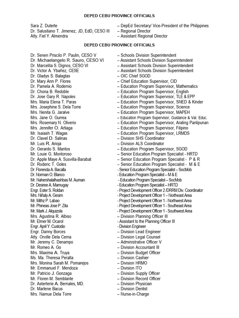 Cebu Province DepEd Officials 2025 | PDF | Philippines
