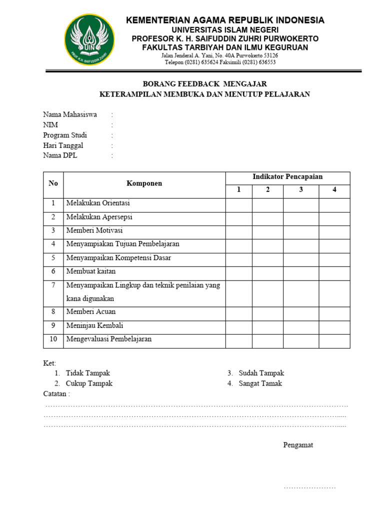 Borang Feedback | PDF