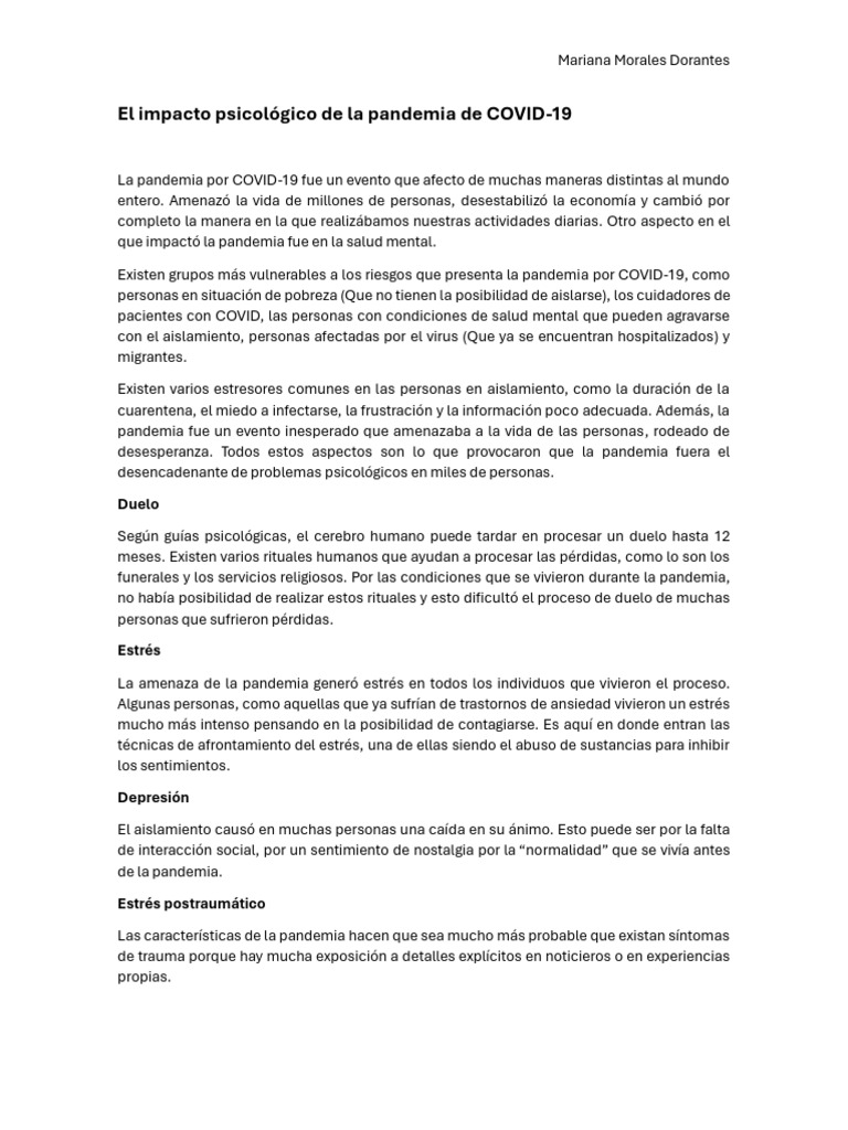 El Impacto Psicológico de La Pandemia de COVID-19 | PDF | Estrés ...