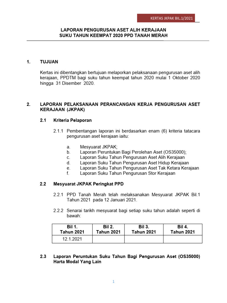 Kertas Jkpak Bil 1 2021 | PDF