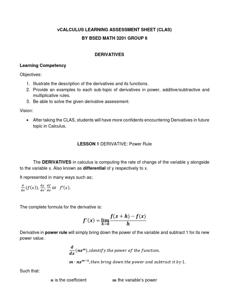 Derivatives: Rules and Examples Guide | PDF | Derivative | Mathematical ...