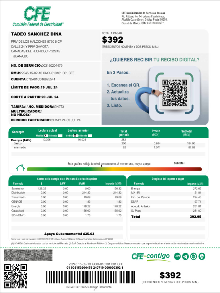 Recibo Cfe 3 Pdf Energia Electrica Ingenieria Eléctrica