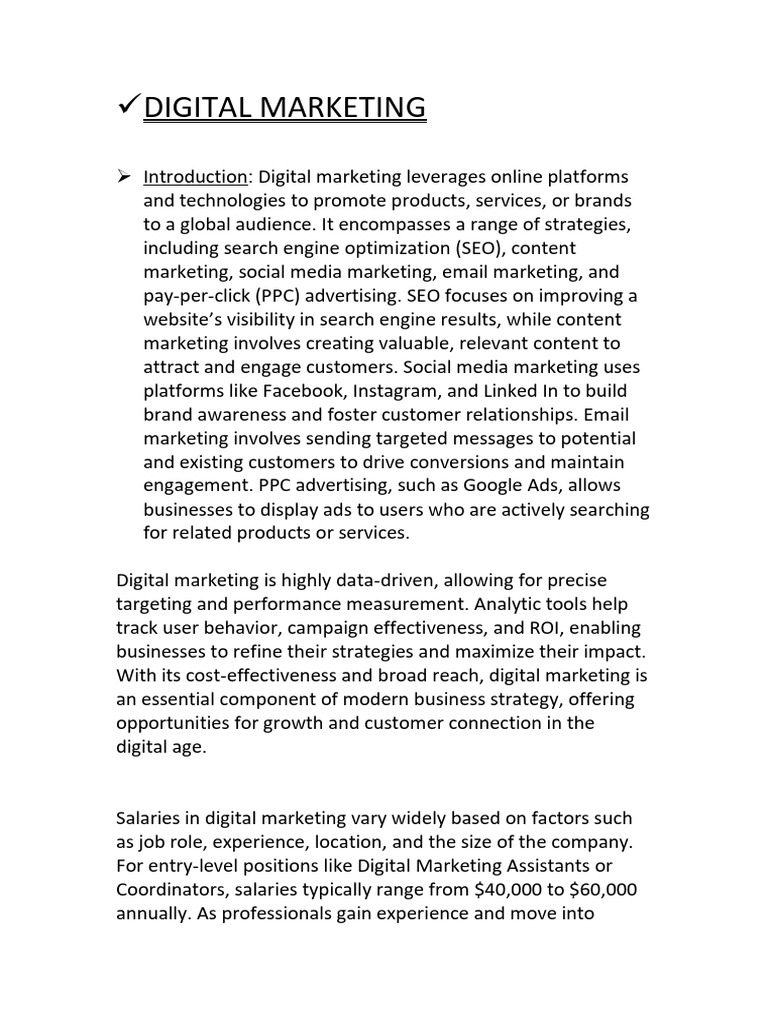 Digital Marketing Overview and Salaries | PDF | Digital Marketing ...