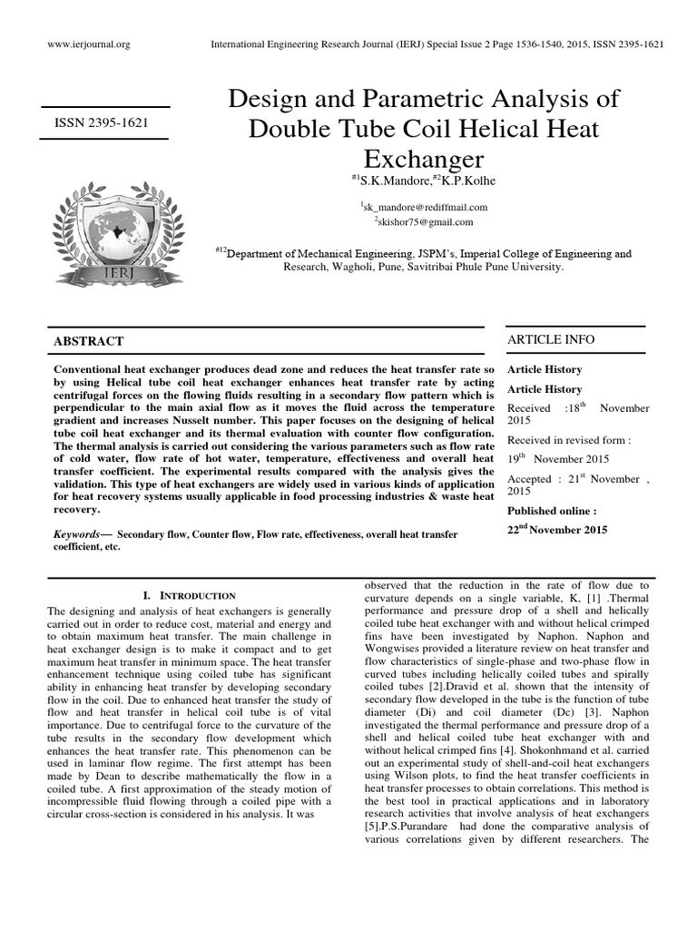 277.design and Parametric Analysis of Double Tube Coil Helical Heat ...