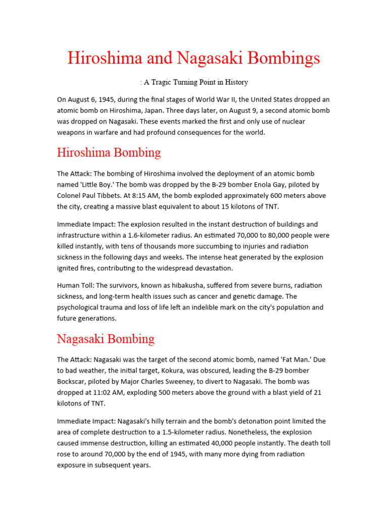 Hiroshima Nagasaki Bombing Summary | PDF | Atomic Bombings Of Hiroshima ...