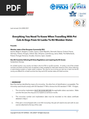 Requirements - Taking pets from Sri Lanka to EU Countries