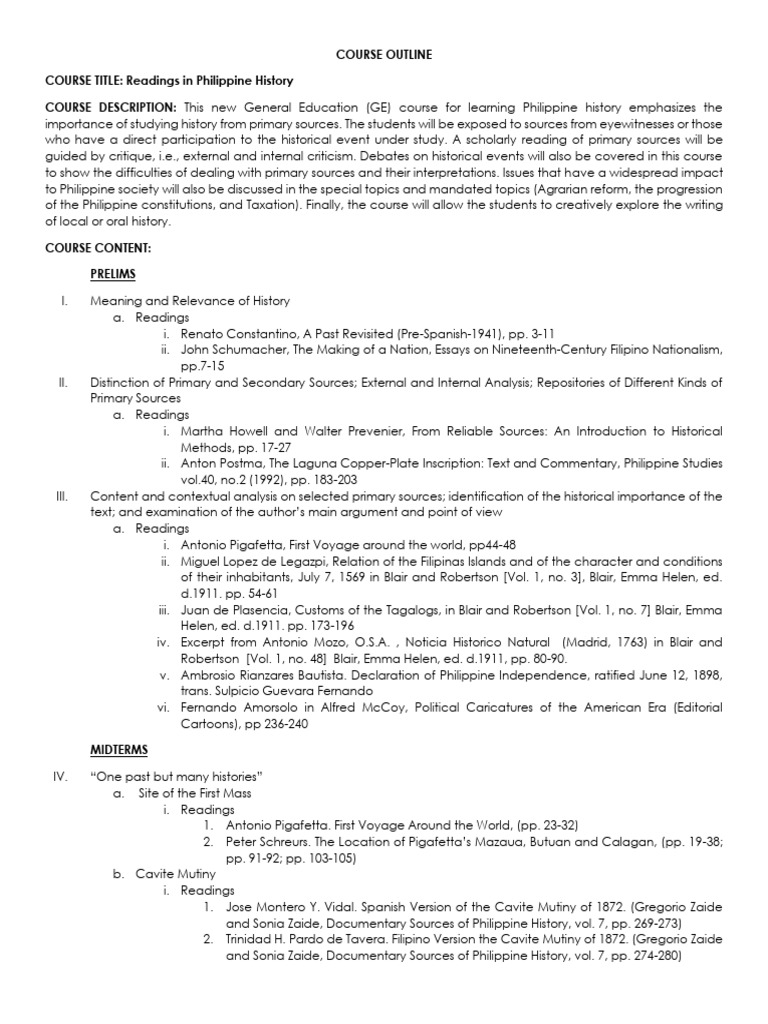 Philippine History Course Outline | PDF | Philippines | Spanish East Indies