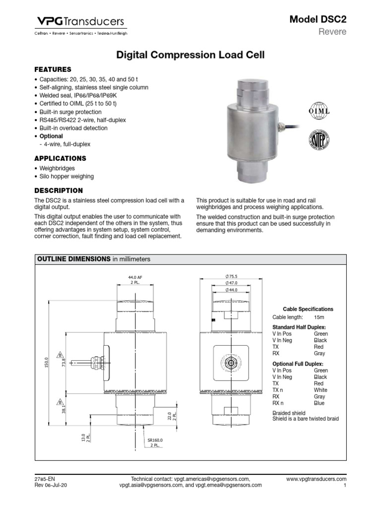 DSC2 Digital Compression Load Cell | PDF | Duplex (Telecommunications ...