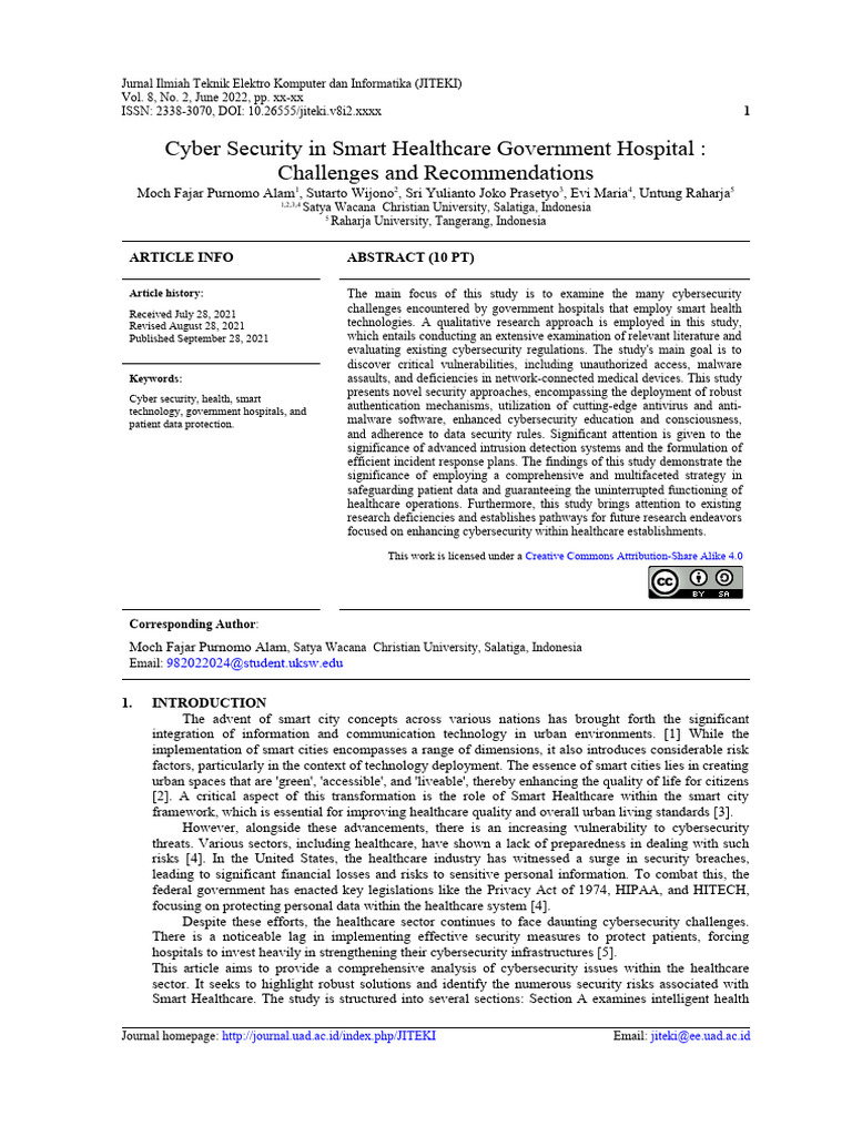 Cybersecurity Challenges in Smart Healthcare | PDF | Security ...