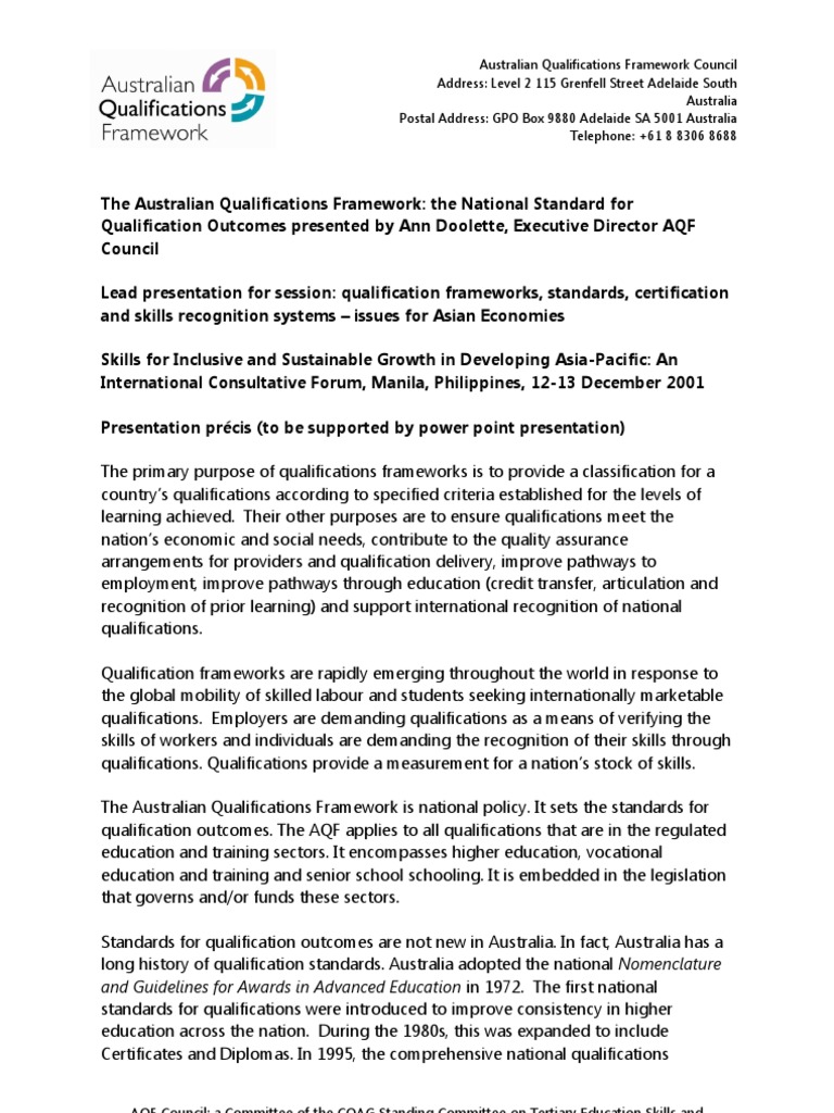 Australian Qualifications Framework Overview | PDF | Vocational ...