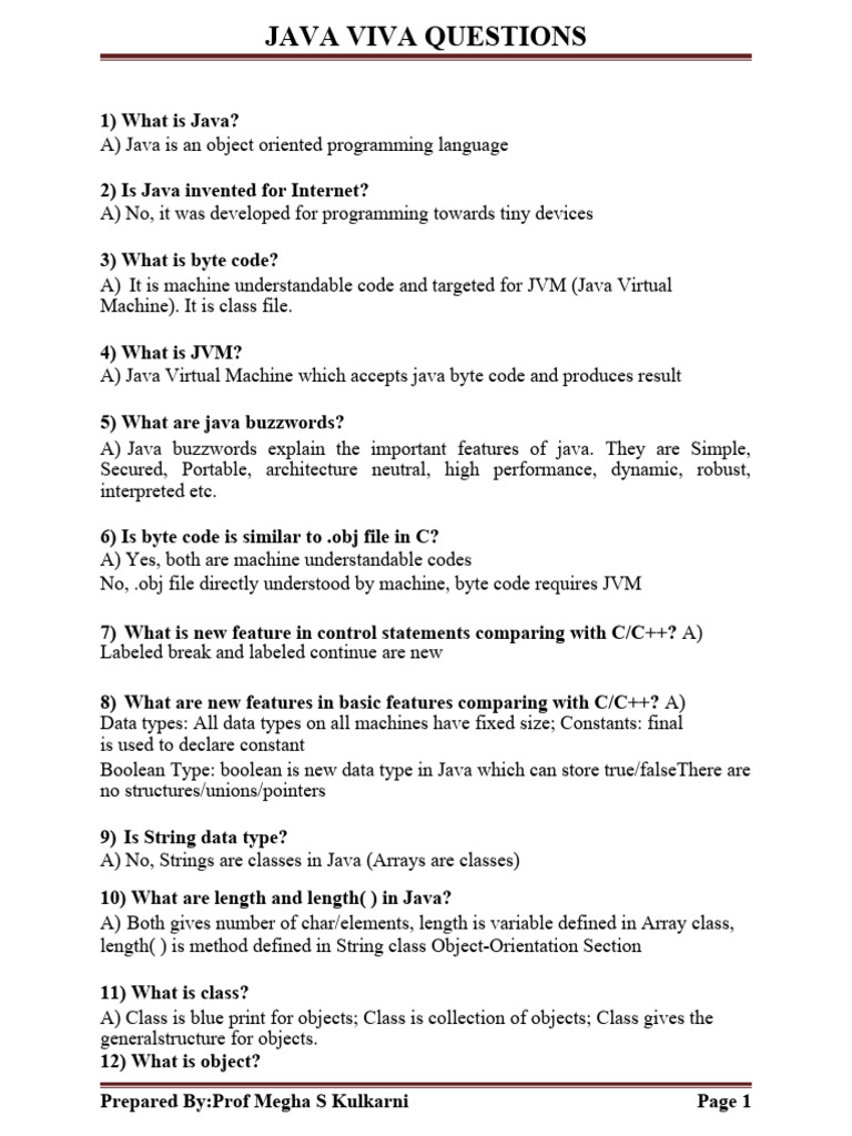 Essential Java Viva Questions Guide | PDF | Method (Computer ...