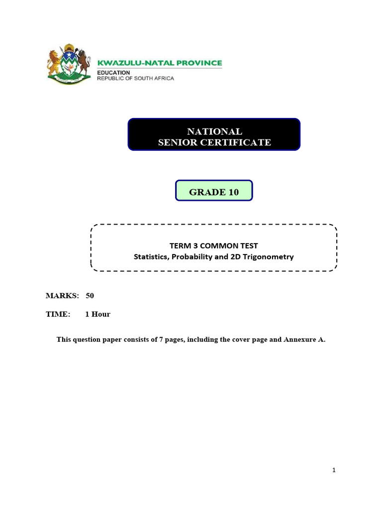 Grade 10 Statistics & Trigonometry Test | PDF