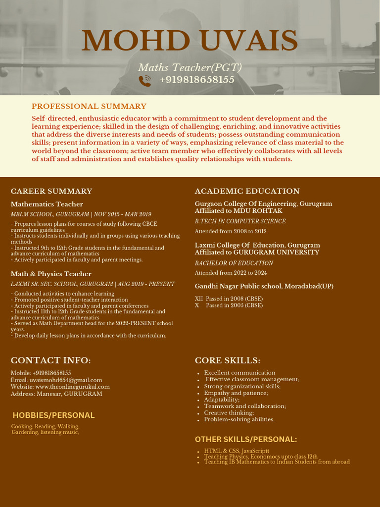 Blue Simple Math Teacher Resume | PDF | Teachers | Curriculum