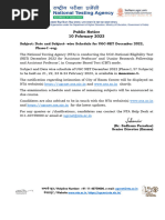 Public Notice 10 February 2023: Subject: Date and Subject-Wise Schedule For UGC-NET December 2022, Phase-I - Reg