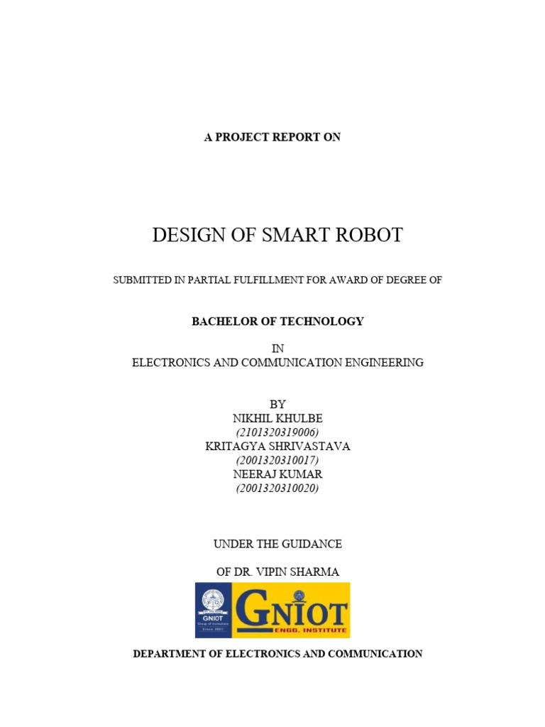 Design of Smart Robot: A Project Report On | PDF | Robotics | Robot