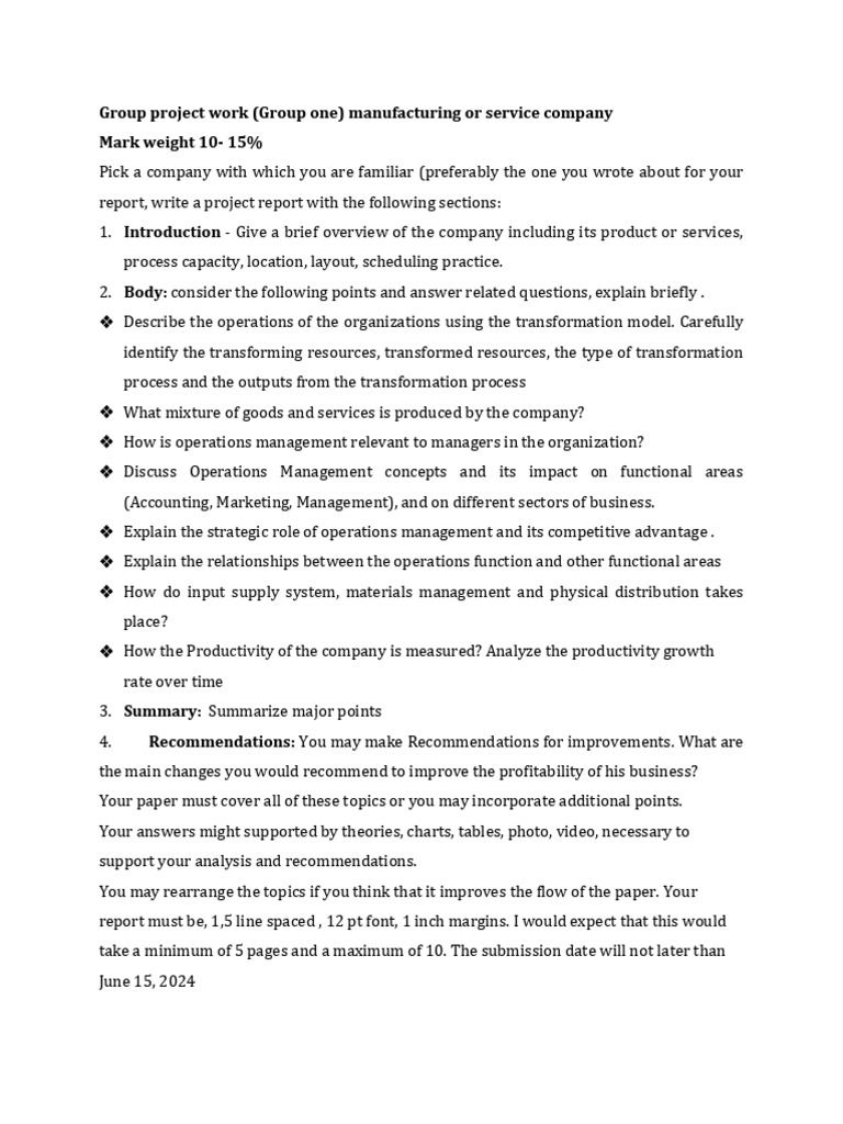 Group and Individual Assignment | PDF | Operations Management ...