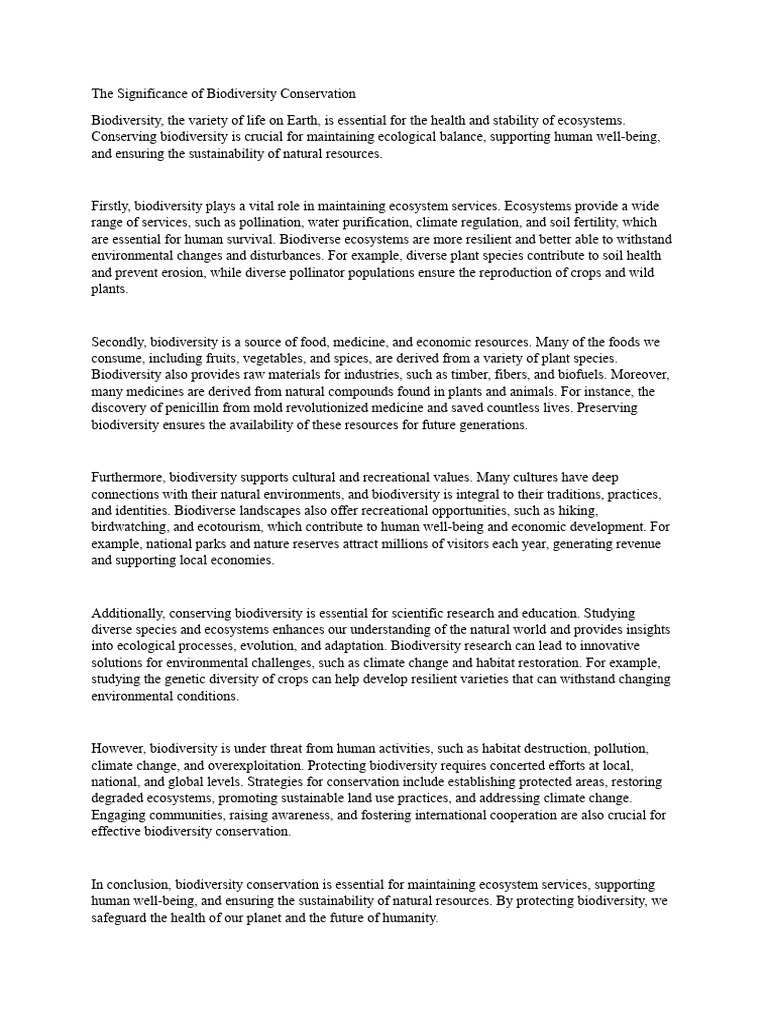 Importance of Biodiversity Conservation | PDF | Biodiversity ...