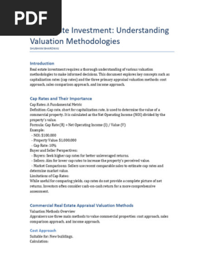 Real Estate Investment Valuation Methodologies