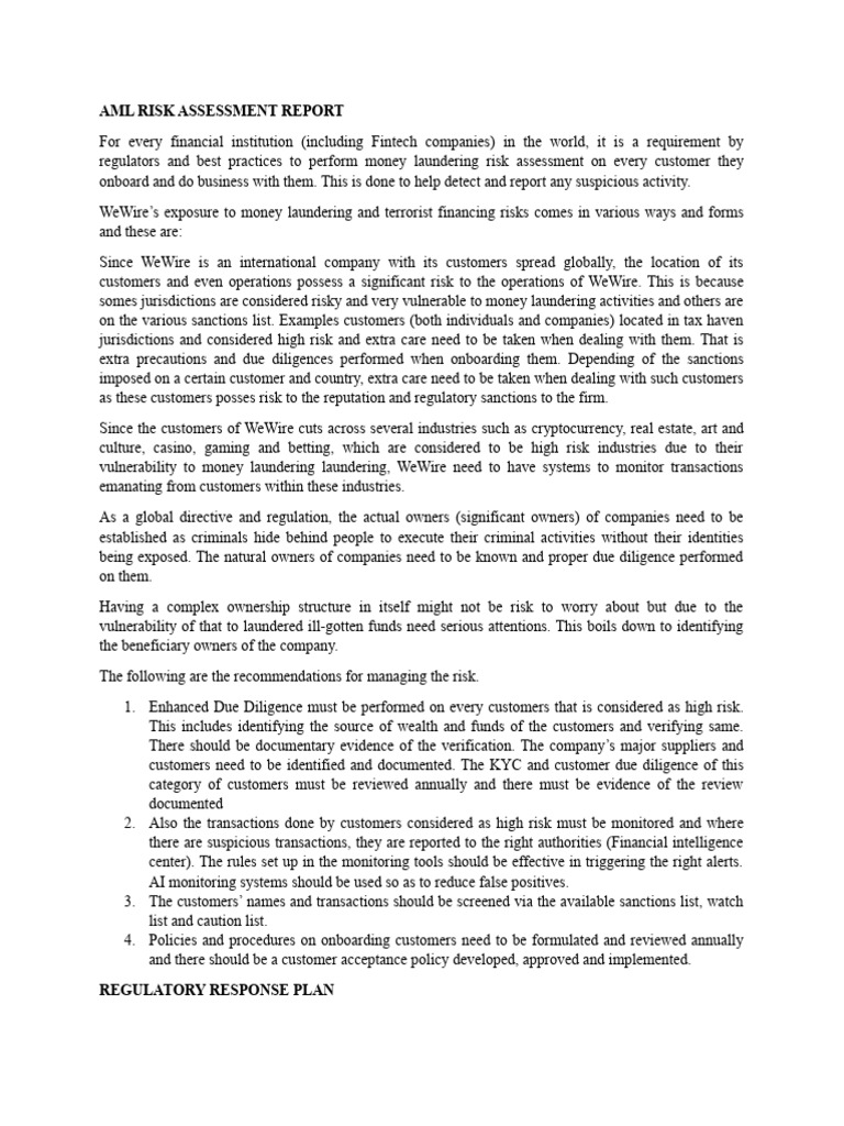 AML RISK ASSESSMENT REPORT | PDF | Regulatory Compliance | Money Laundering