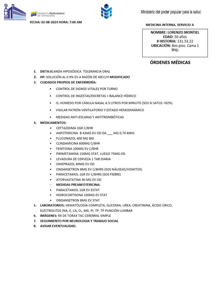 Órdenes Médicas en Medicina Interna | PDF | Riñón | Medicina CLINICA