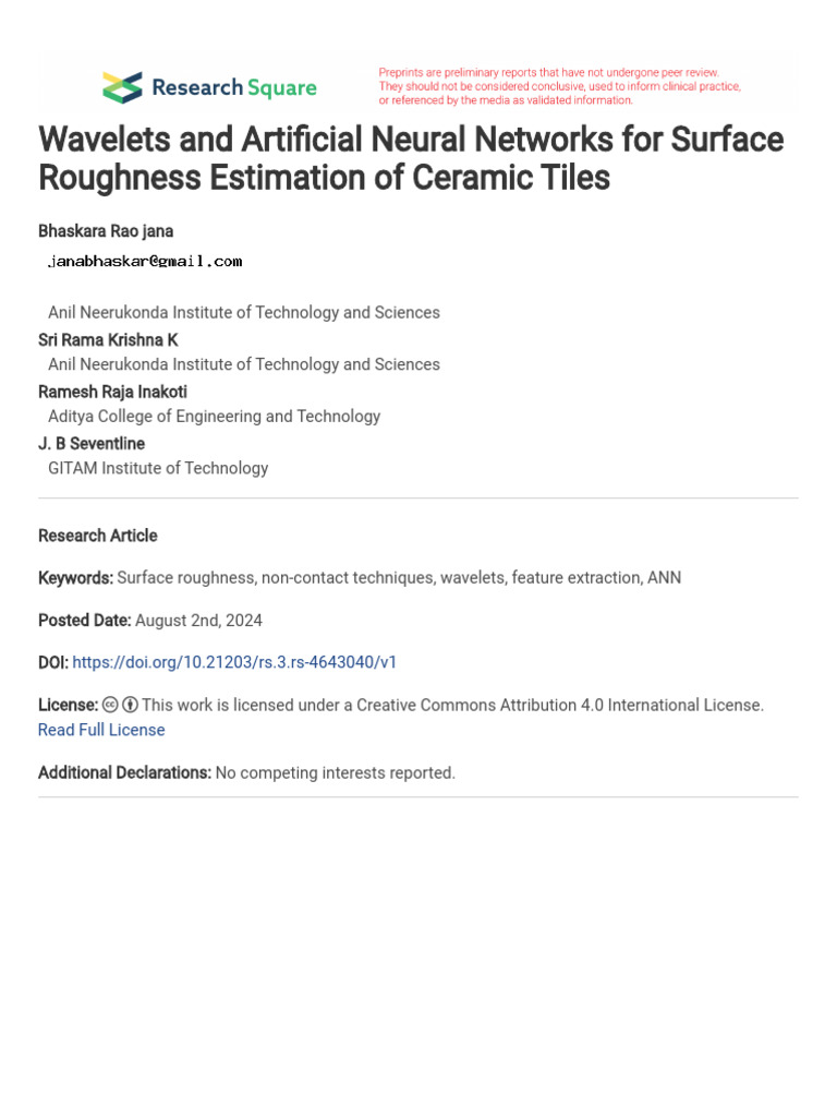 Wavelet ANN for Ceramic Tile Roughness | PDF | Wavelet | Mean Squared Error