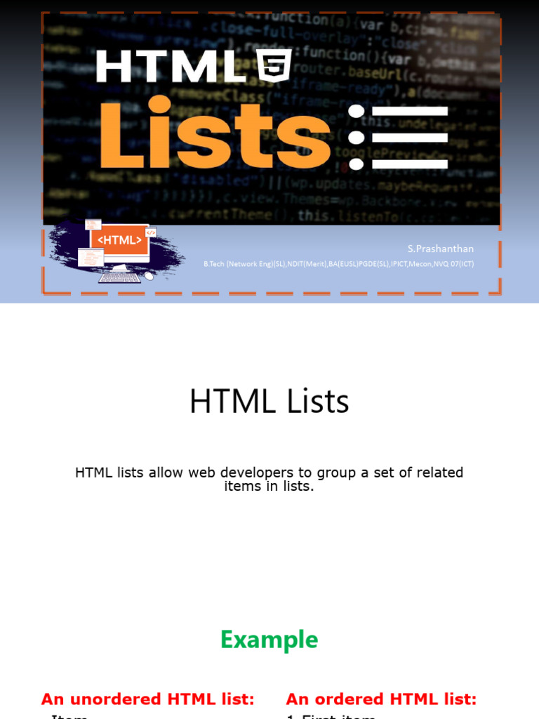HTML Lists | PDF | Html Element | Html